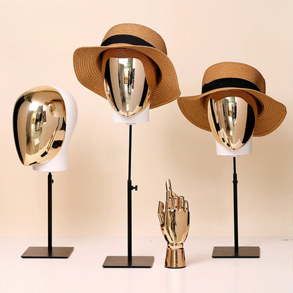 Jelimate High End Silver Gold Mannequin Head Stand,Window Display Golden Chrome Mannequin Hand,Hat Holder Wig Head Dress Form