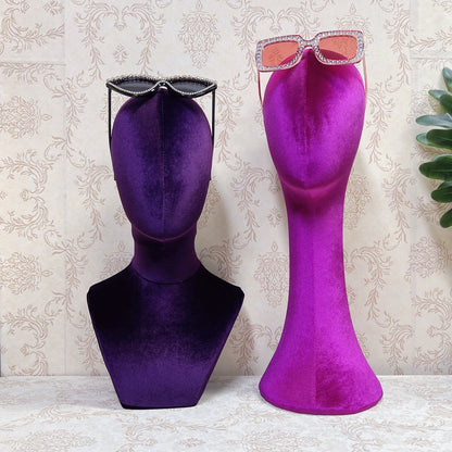 Jelimate Fully Pinnable Velvet Mannequin Head Stand,Colorful Velvet Dress Form Torso,Wig Head Manikin Headband Hat Sunglasses Jewelry Display Head