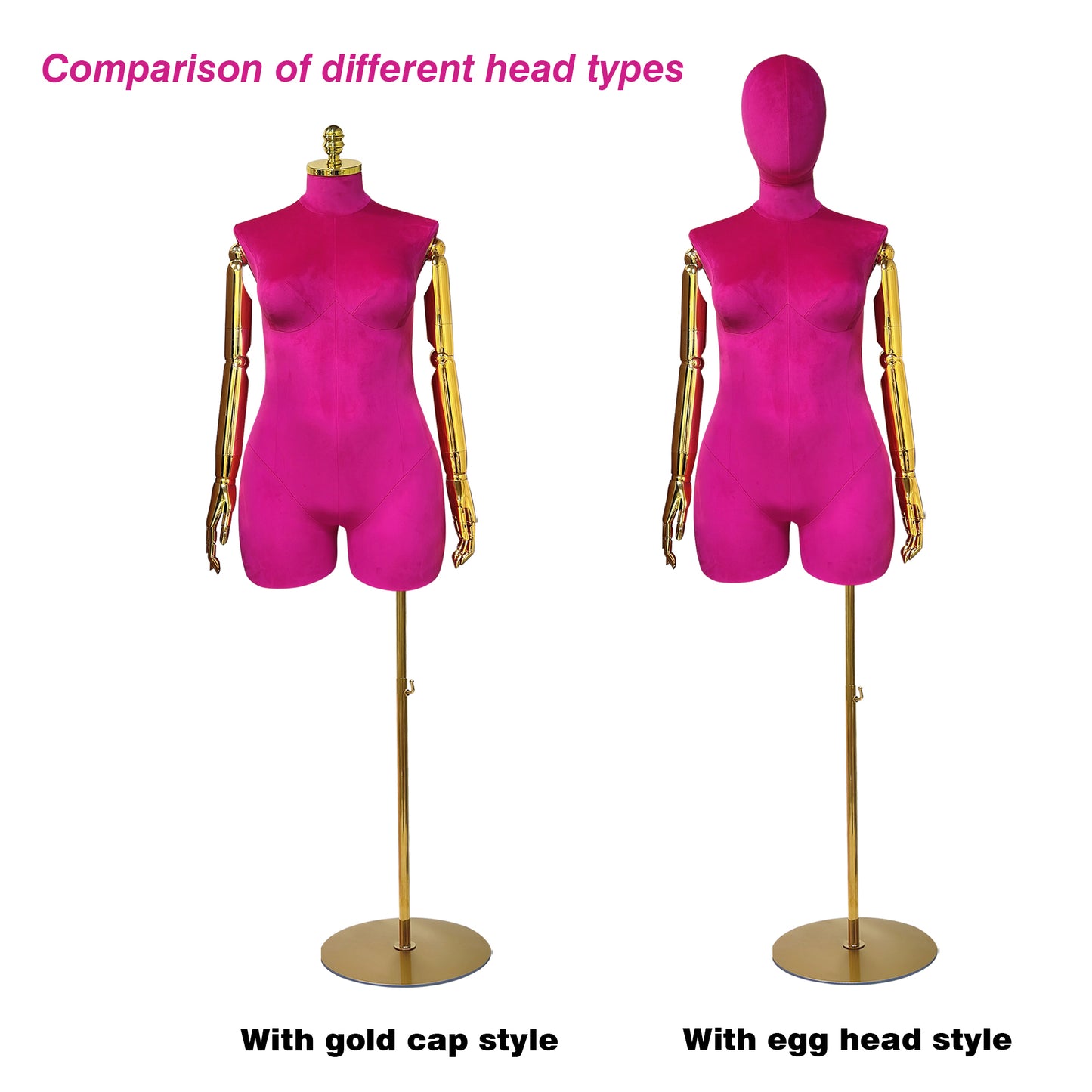 Jelimate Luxury Plus Size Female Mannequin Torso With Gold Arms,Half Body Women Dress Form Velvet Display Mannequin,Plus Size Dress Form Model JM375