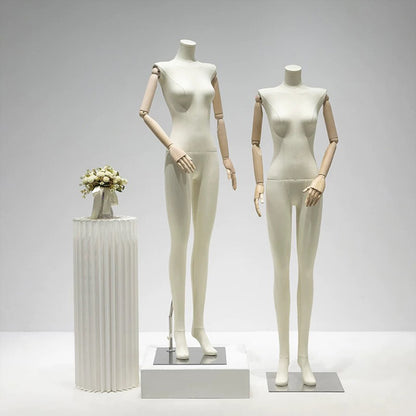 Maniquí femenino popular de lino beige de Jelimate, maniquí de cuerpo entero con forma de vestido de lino para exhibición en ventana, torso de maniquí, modelo de accesorios con hombros planos para maniquí de vestir