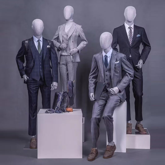 Jelimate Clothing Store Fiberglass Gray Male Full Body Mannequin,Fashion Window Display Men Display Model,Linen Fabric in Upper Body Painted in Lower Body,Men Suit Mannequin Clothing Display Dress Form