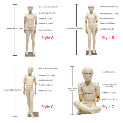 Jelimate Standing Sitting Pose Kid Full Body Mannequin,Grey Linen Fabric Teenage Male Display Model Full Body Dress Form,Kid Body Mannequin Clothing Display Dress Form