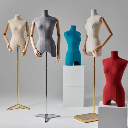 Maniquí de torso femenino sin cabeza Jelimate para exhibición de ropa, maniquí de torso de tela colorido con brazos de madera, maniquí de exhibición de ropa de lino