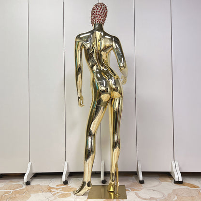 Jelimate Luxury Plated Gold Adult Female Mannequin Full Body Dress Form,Women Dress Form With Wire Mesh Head,Wedding Dress Mannequin Clothing Display Model