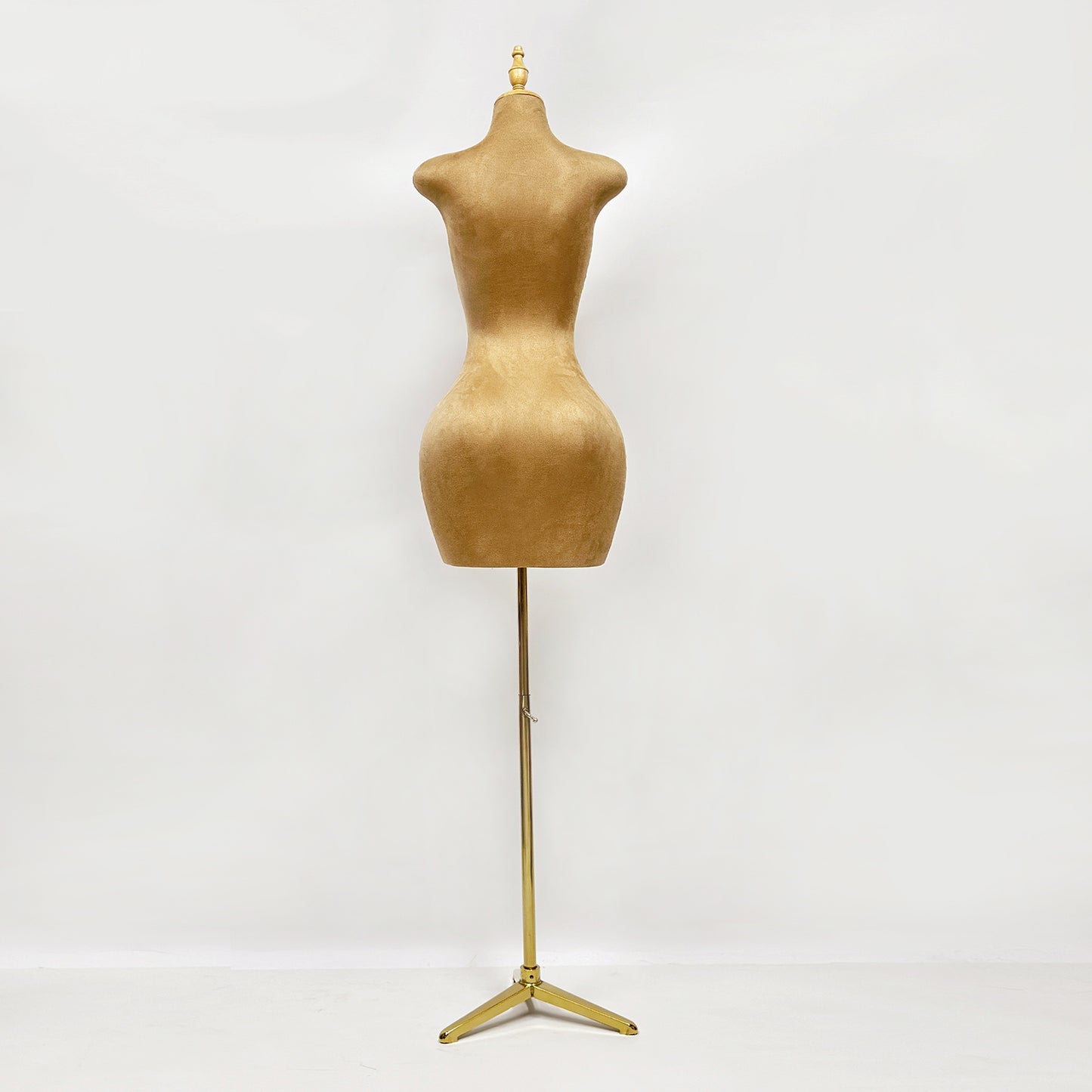 Tienda de ropa Jelimate, maniquí de torso femenino de tela de gamuza marrón, modelo de vestido de noche de mujer de cintura delgada y cadera grande, maniquí de torso para exhibición de vestido de novia