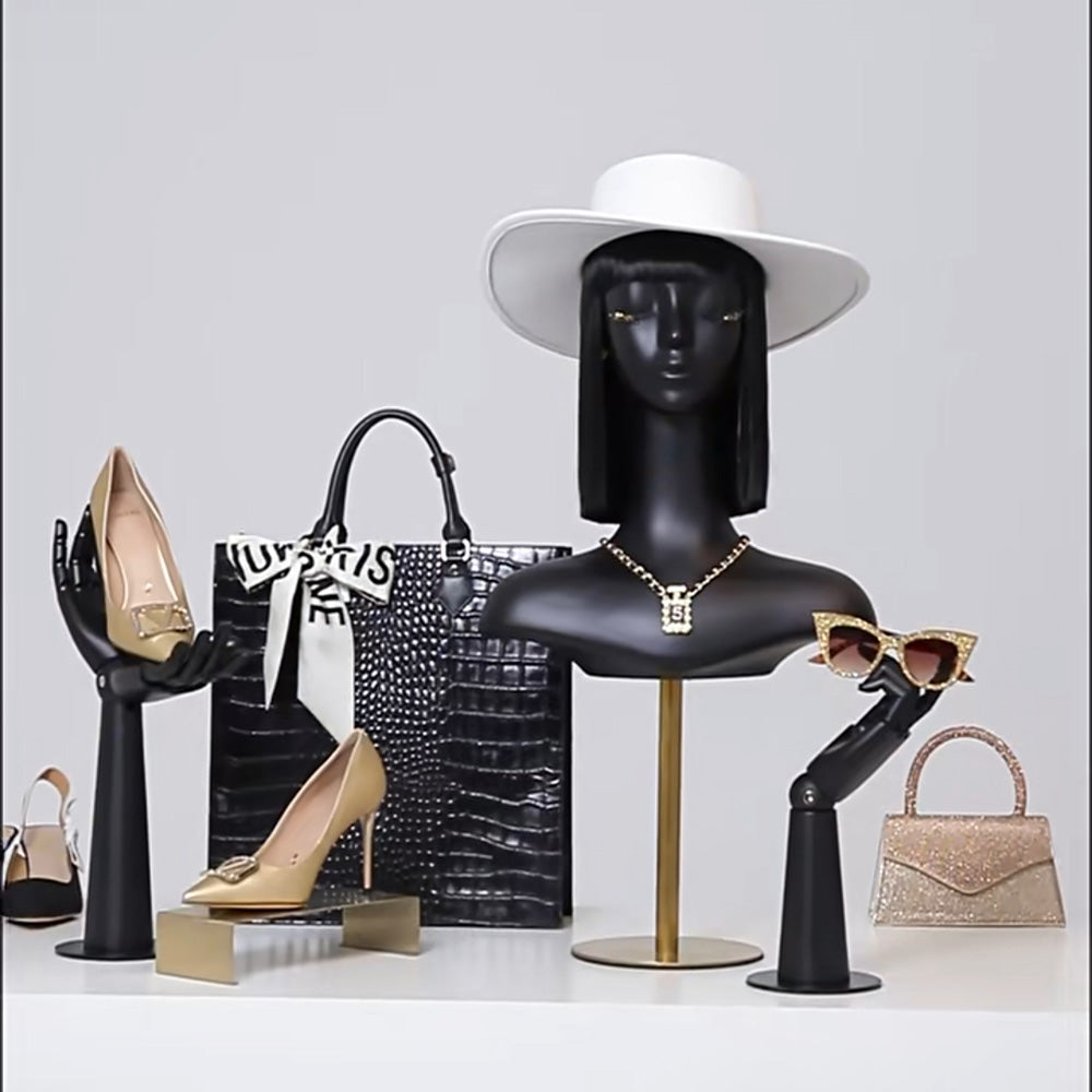Jelimate Luxury Black Female Mannequin Head Bust,Shop Window Display Manikin Head For Wigs,Hat Headband Jewelry Display Head Model Dummy Head