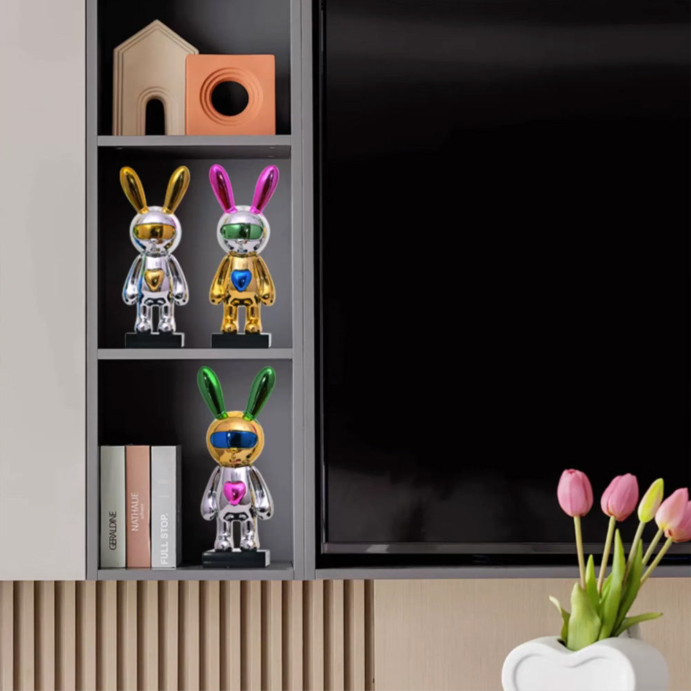 Jelimate High-end Wine Cabinet Electroplated Rabbit Ornament Home Accessories Living Room Entrance Office Decoration Rabbit Sculpture Desktop Crafts