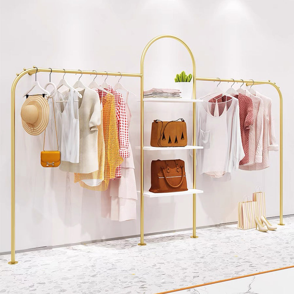 Jelimate 200cm Height Arch Gold Clothing Display Rack,Shop Decoration Boutique Store Furniture Hanging Clothing Shelf,Wall Clothing Display Stand Clothes Hanger