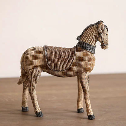 Jelimate Retro Rattan Horse Statue Handicraft Ornaments,Creative Horse Decoration Ornaments For Bedroom Study Store Office Home Decoration,Animal Decoration Ornaments Horse Sculpture