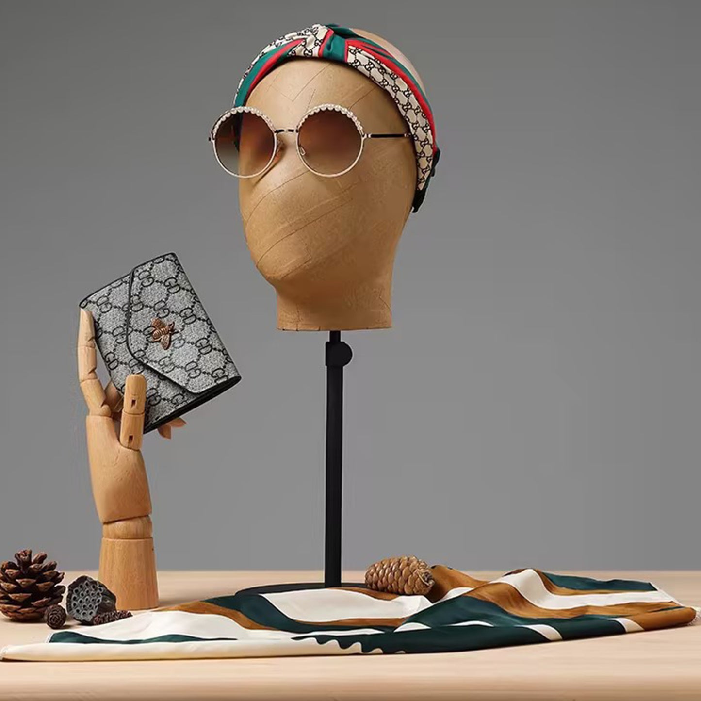 Jelimate Busto di testa di manichino di carta Kraft marrone di alta qualità, forma di vestito di manichino con testa di parrucca, forma di testa di visualizzazione di cappello con fascia per gioielli