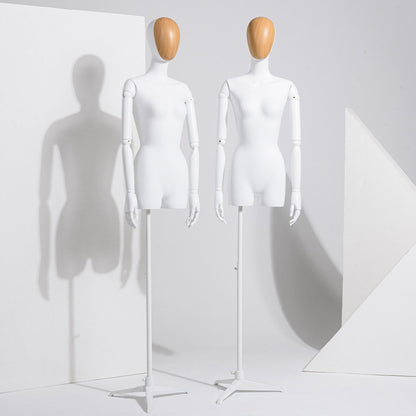 Jelimate Matte White Mannequin Torso Female Dress Form,Luxury Window Dress Form Model,Clothing Display Mannequin With Silver Wood Grain Gold Head