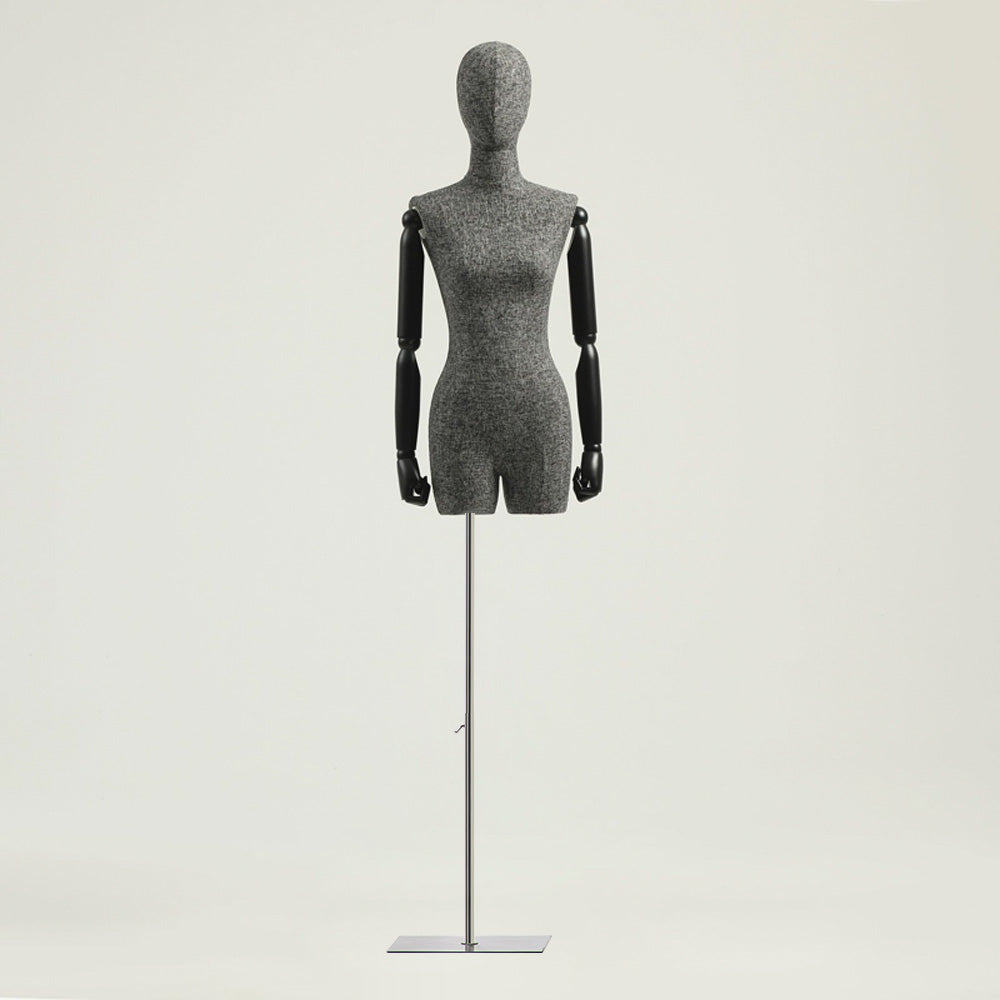 Jelimate Half Body Male Female Dress Form Torso,Natural Linen Fabric Covered Mannequin,Women Men Clothing Display Mannequin Torso With Wooden Arms