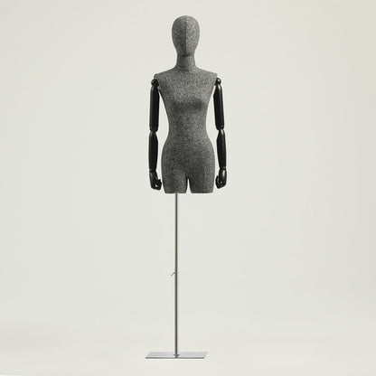 Jelimate Half Body Male Female Dress Form Torso,Natural Linen Fabric Covered Mannequin,Women Men Clothing Display Mannequin Torso With Wooden Arms