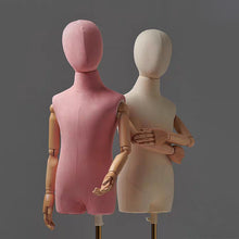Load image into Gallery viewer, Jelimate Clothing Store Kid Display Mannequin Torso Dummy,Colorful Linen Dress Form With Wooden Arms,Manikin Head Child Model Clothing Dress Form
