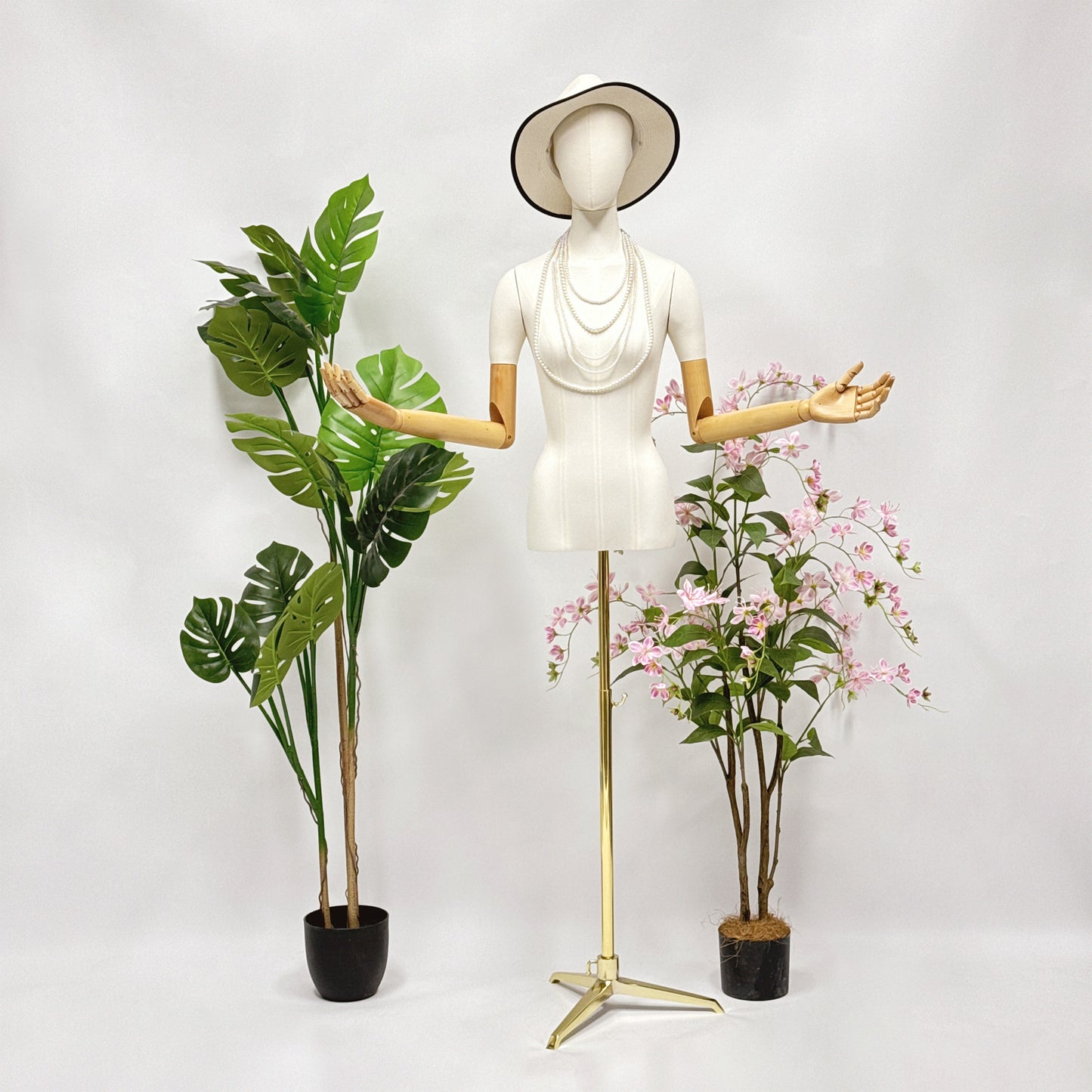 Jelimate Half Body Male Female Mannequin Torso Display,White Cotton Fabric Dress Form Torso with Tripod Base,Upper Torso Mannequin With Wooden Arms,Clothing Store Window Display Model Props