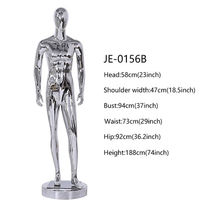 Jelimate High Quality Mirror Silver Male Mannequin Full Body,Boutique Men Dress Form for Window Display,Clothing Display Mannequin Torso Chrome Dummy