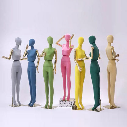 Jelimate Clothing Store Female Mannequin Full Body Dress Form,Wedding Dress Clothing Display Mannequin Torso,Colorful Velvet Dress Form Manikin Head Gold Hand