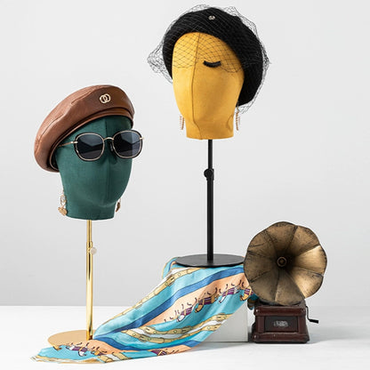 Jelimate Suede Velvet Mannequin Head With Gold Base,Female Mannequin Head Display Stand Home Decoration Head,Hat Display Head Mannequin Dummy Head,Sunglasses Headband Jewelr Scarf Display Head Model