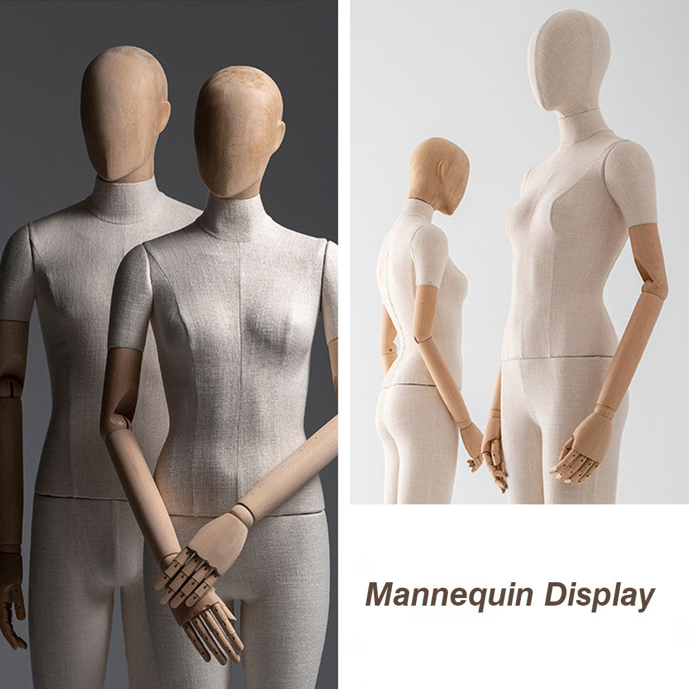 Jelimate Luxury Window Male Female Full Body Dress Form,Women Men Mannequin Torso With Wood Head,Clothing Display Model Display Dummy with Wooden Arms