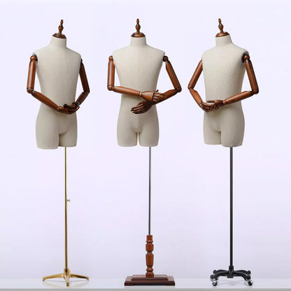 JELIMATE Half Body Male Mannequin Torso With Wooden Arms,Beige Linen Fabric Male Dress Form For Sewing,Suit Display Stand Clothing Display Mannequin Dummy