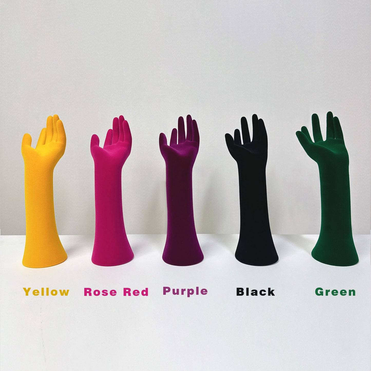 Jelimate High End Left Female Mannequin Hand Stand,Colorful Velvet Dress Form Ring Display Hand Model Props,Sunglasses Jewelry Display Mannequin Hand