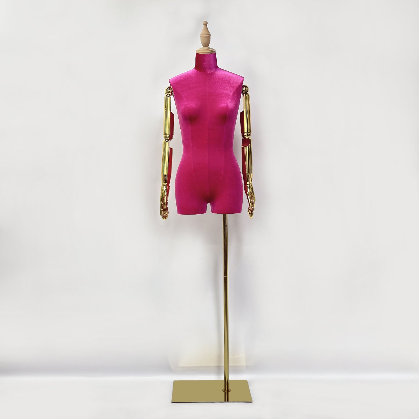 Jelimate High Quality Female Plus Size Mannequin With Gold Arms,Window Display Beige Pink Velvet Dress Form Torso,Women Clothing Store Clothing Display Model
