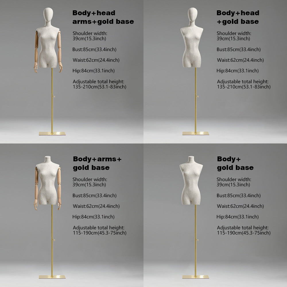 Jelimate Adult Size Half Body Female Display Mannequin Torso Stand,Clothing Display Dress Form Model,Shop Window Display Bamboo Linen Fabric Covered Mannequin