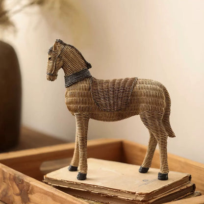 Jelimate Retro Rattan Horse Statue Handicraft Ornaments,Creative Horse Decoration Ornaments For Bedroom Study Store Office Home Decoration,Animal Decoration Ornaments Horse Sculpture