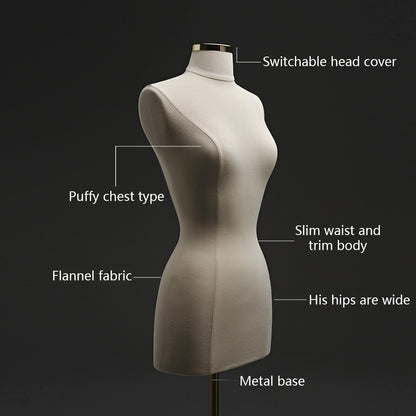 Jelimate Half Body Plus Size Mannequin Female Dress Form,Fully Pinnable Mannequin Torso for Sewing and Dress Display,Beige Velvet Dress Form Torso