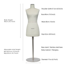 Load image into Gallery viewer, JM260 SIZE12 Half Scale Female Dress Form For Pattern Making,1/2 Scale Miniature Sewing Mannequin for Women,Mini Tailor Mannequin for Fashion Designer Fashion School Draping Mannequin

