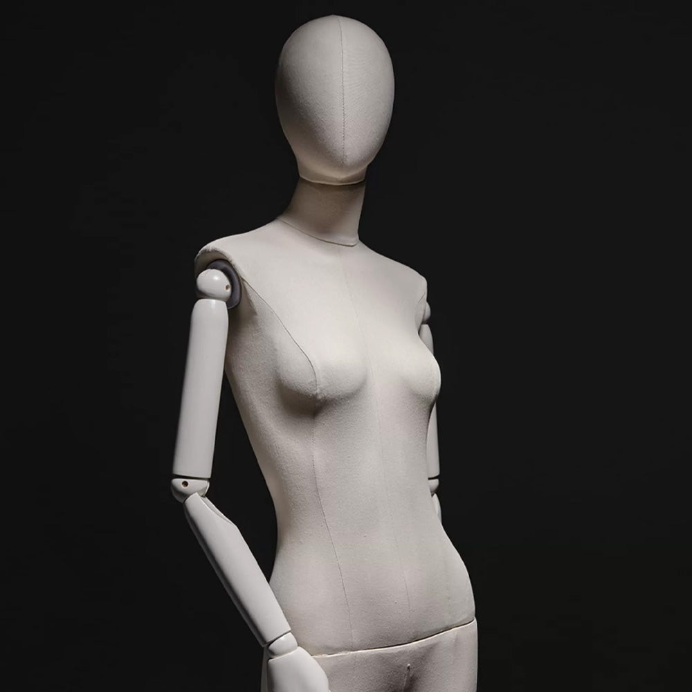 Jelimate Luxury Female Velvet Display Mannequin Full Body,Fabric Wrapped Grey White Dress Form With Wooden Arms,Women Dress Form Clothing Display Model