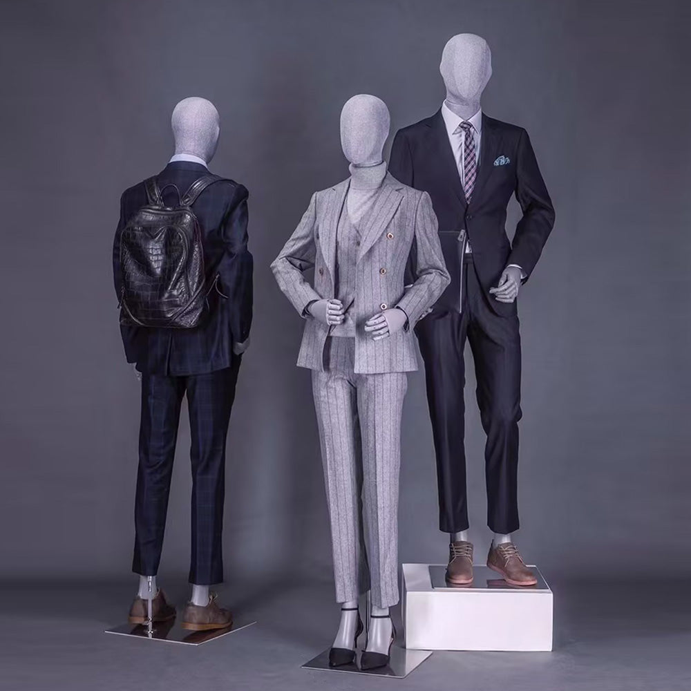 Jelimate Clothing Store Fiberglass Gray Male Full Body Mannequin,Fashion Window Display Men Display Model,Linen Fabric in Upper Body Painted in Lower Body,Men Suit Mannequin Clothing Display Dress Form