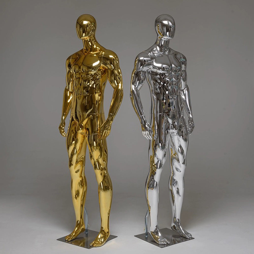Jelimate Luxury Plated Silver Gold Male Full Body Mannequin,Window Display Chrome Golden Men Dress Form Model,Men Suit Clothing Display Dress Form Props