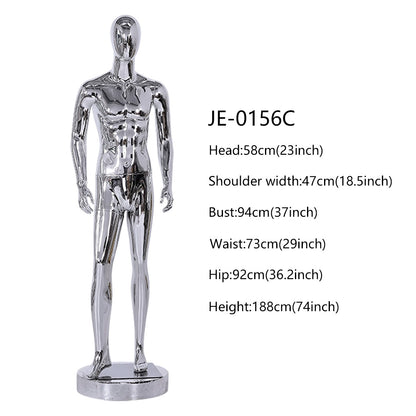 Jelimate High Quality Mirror Silver Male Mannequin Full Body,Boutique Men Dress Form for Window Display,Clothing Display Mannequin Torso Chrome Dummy