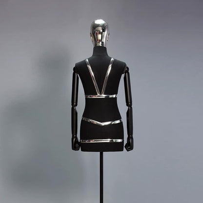 Jelimate Custom Fabirc Mannequin Torso With Head,Female Dress Form Torso With Black Wooden Arms,Window Display Clothing Dress Form Black Tripod Stand