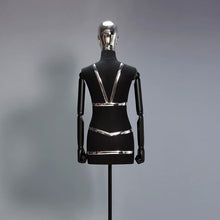 Lade das Bild in den Galerie-Viewer, Jelimate Custom Fabirc Mannequin Torso With Head,Female Dress Form Torso With Black Wooden Arms,Window Display Clothing Dress Form Black Tripod Stand
