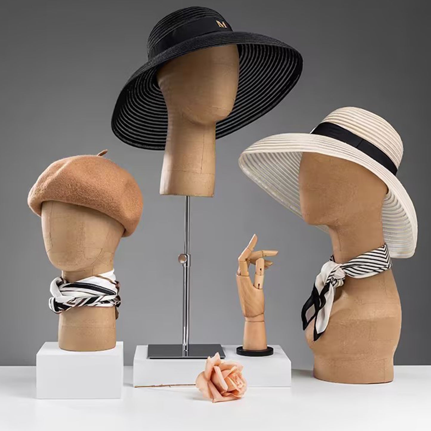 Jelimate Busto di testa di manichino di carta Kraft marrone di alta qualità, forma di vestito di manichino con testa di parrucca, forma di testa di visualizzazione di cappello con fascia per gioielli