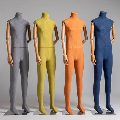 Jelimate High Quality Full Body Adult Male Mannequin,Colorful Linen Fabric Men Dress Form Model,Manikin Torso With Wooden Arms Clothing Display Mannequin