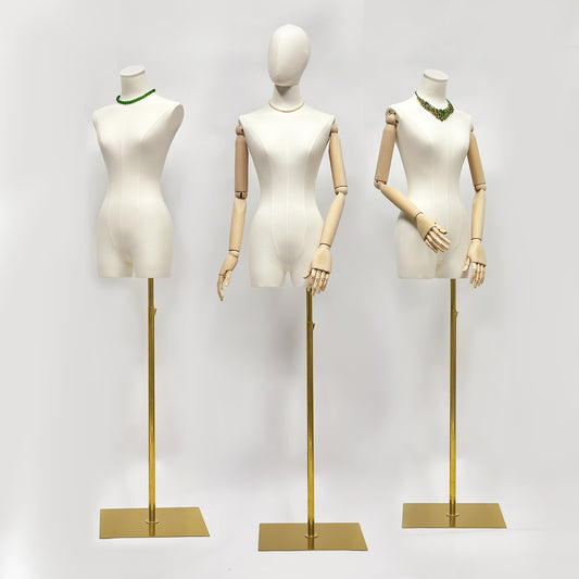 Jelimate Female Mannequin Torso,Beige Mannequin Torso with Wooden Arms,Female Half Body Mannequin Dress Form,Window Display Female Half Body Model,Clothing Store Clothing Display Dress Form Model JMFHB03