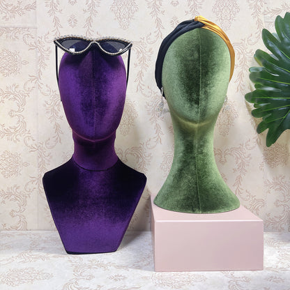 Jelimate Fully Pinnable Velvet Mannequin Head Stand,Colorful Velvet Dress Form Torso,Wig Head Manikin Headband Hat Sunglasses Jewelry Display Head