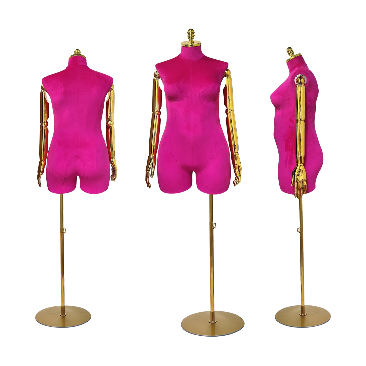 JM375 Adult Female Plus Size Mannequin Torso Display Dummy,Luxury Colorful Velvet Dress Form for Clothing Display,Wig Head Manikin Gold Arms