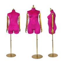 Load image into Gallery viewer, JM375 Adult Female Plus Size Mannequin Torso Display Dummy,Luxury Colorful Velvet Dress Form for Clothing Display,Wig Head Manikin Gold Arms
