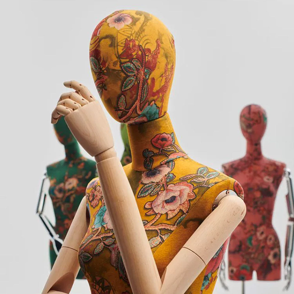 Jelimate High End Window Display Mannequin Torso Female Dress Form,Colorful Printed Fabric Wedding Dress Mannequin,Manikin Head Clothing Dress form