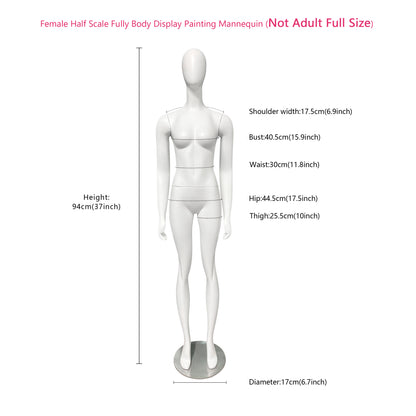 JELIMATE Half Scale Female Full Body Dress Form For Pattern Making,1/2 Scale Miniature Matte White Female Full Body Mannequin For Sewing,Mini Women Display Mannequin Dummy Lady Display Form JM300