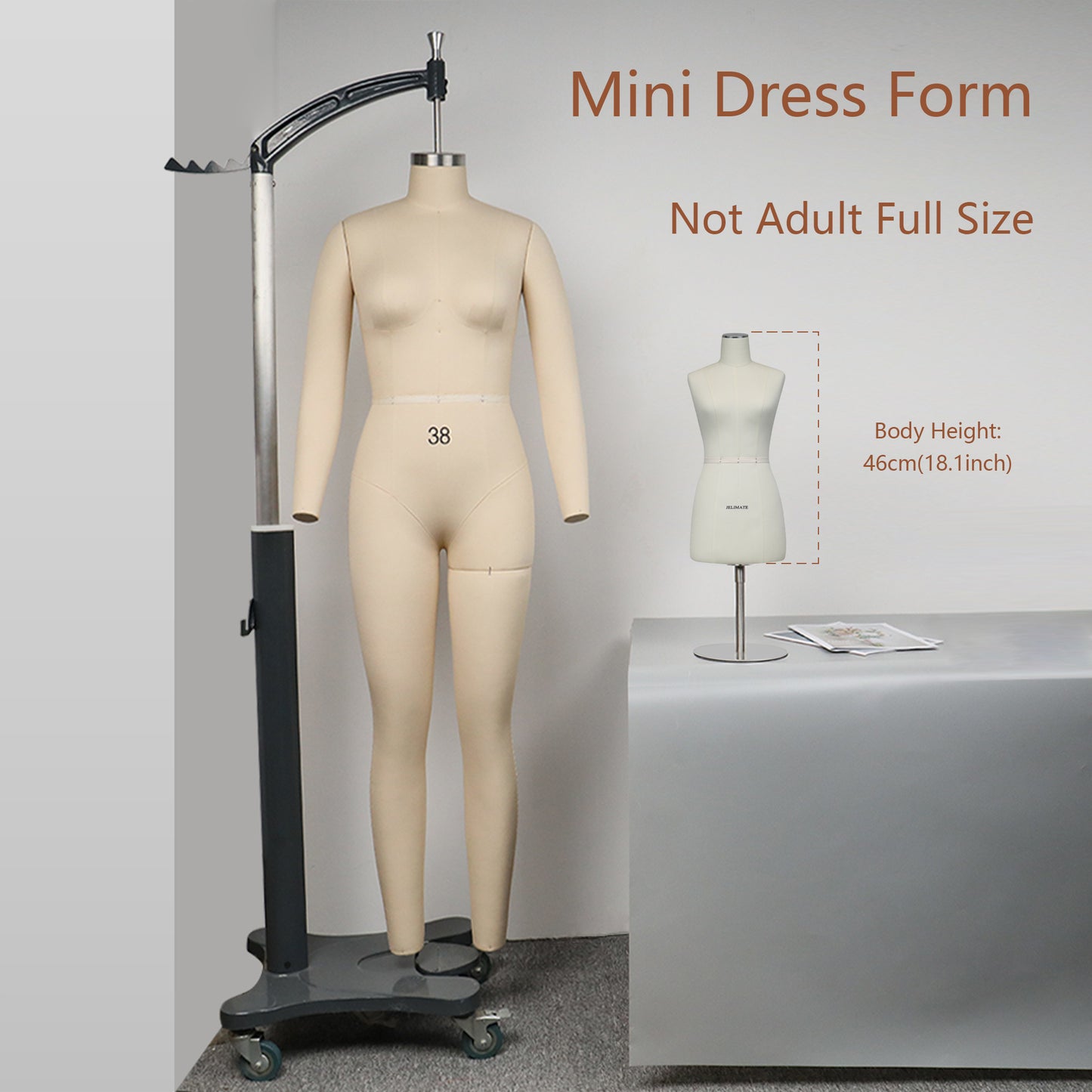 JM260 SIZE12 Half Scale Female Dress Form For Pattern Making,1/2 Scale Miniature Sewing Mannequin for Women,Mini Tailor Mannequin for Fashion Designer Fashion School Draping Mannequin