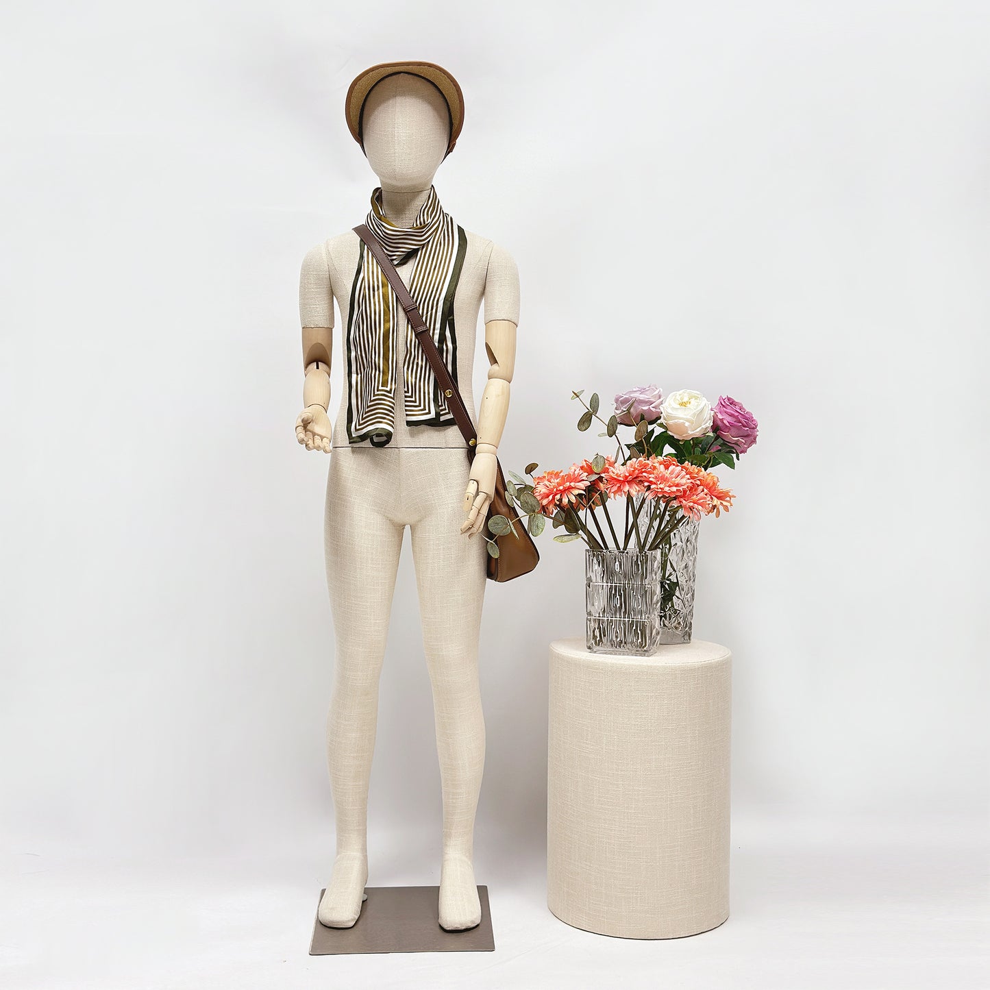 Jelimate Standing Sitting Pose Kid Full Body Mannequin,Grey Linen Fabric Teenage Male Display Model Full Body Dress Form,Kid Body Mannequin Clothing Display Dress Form