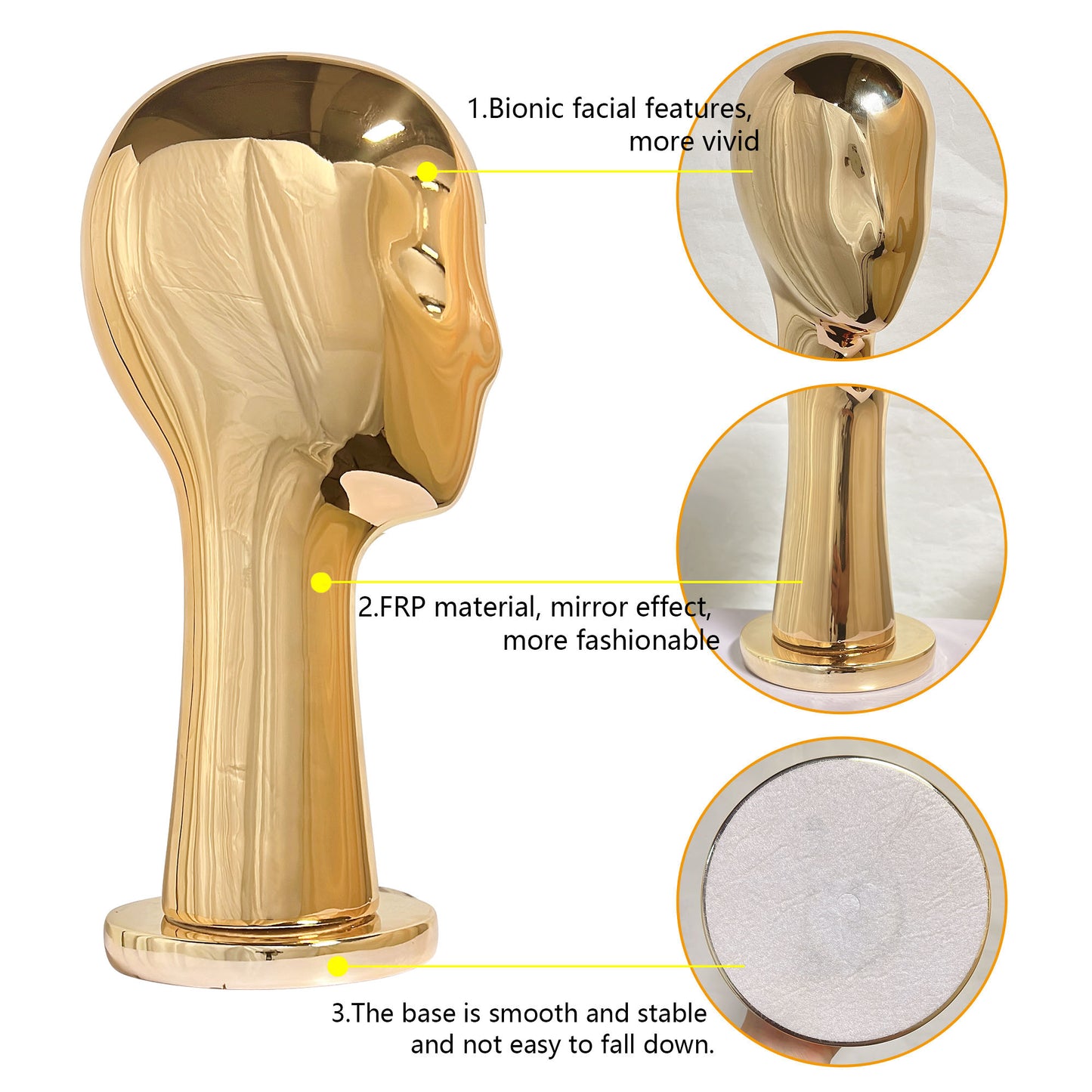 Luxury Gold 40cm Long Neck Female Mannequin Head Realistic Egg Head Women Wig Display Electroplating Head Stand JM010GOLDEN-40CM