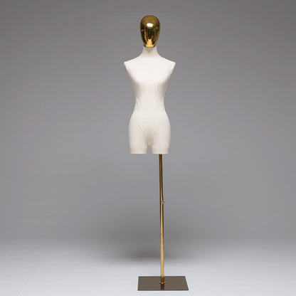 Jelimate Half Body Female Display Dress Form Torso,Linen Fabirc Wrapped Mannequin With Silver Gold Head,Beige Dress Form Clothing Display Model Props