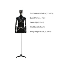 Load image into Gallery viewer, Jelimate Custom Fabirc Mannequin Torso With Head,Female Dress Form Torso With Black Wooden Arms,Window Display Clothing Dress Form Black Tripod Stand
