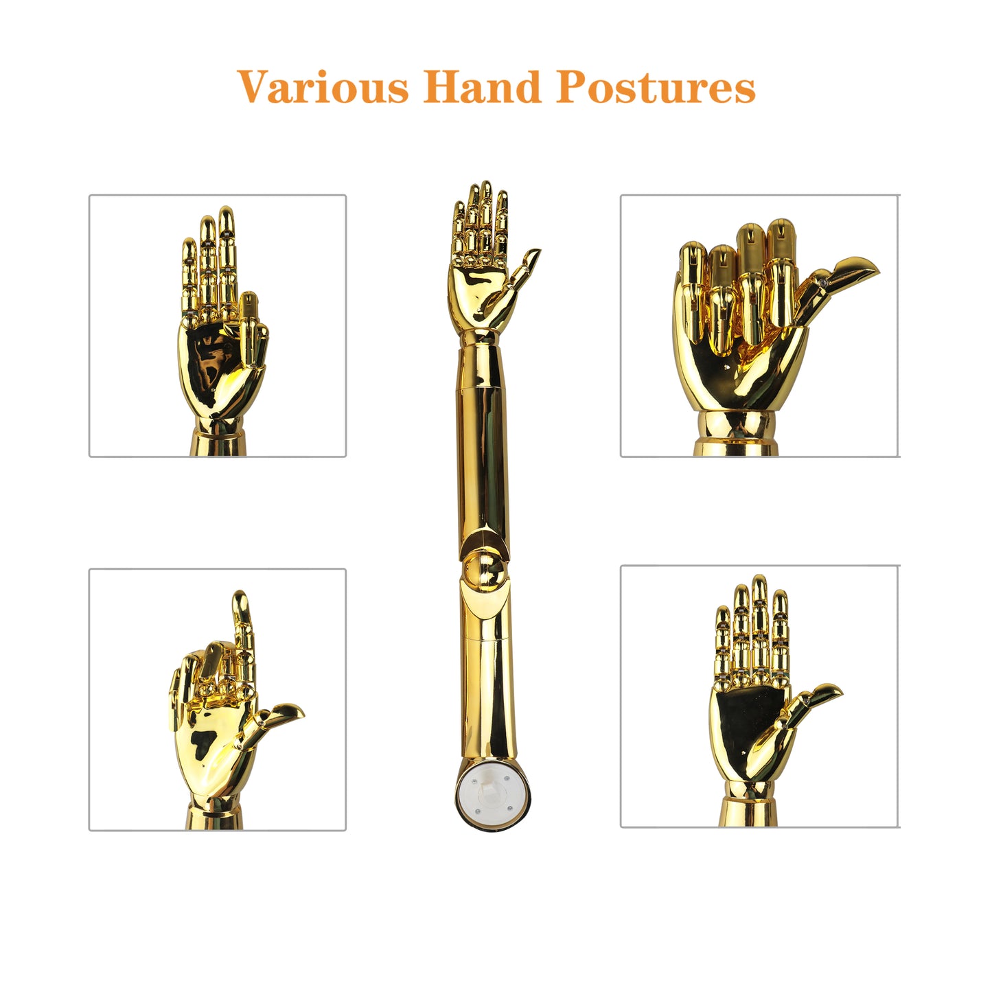 Jelimate Silver Gold Female Mannequin Hand Form,Chrome Golden Movable Joint Hand Model Props,Glove Ring Jewelry Display Mannequin Hand Stand